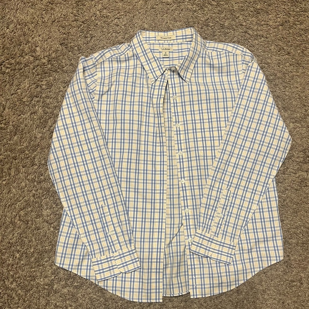 L.L. Bean Men's Blue‎ and Cream Plaid Shirt